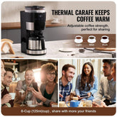 Coffee Maker with Grinder, 8 Cup Programmable Coffee Machine, Grind and Brew Coffee Maker with 24-Hour Timer for Auto Brew, Reusable Filter, for Home Office Restaurant